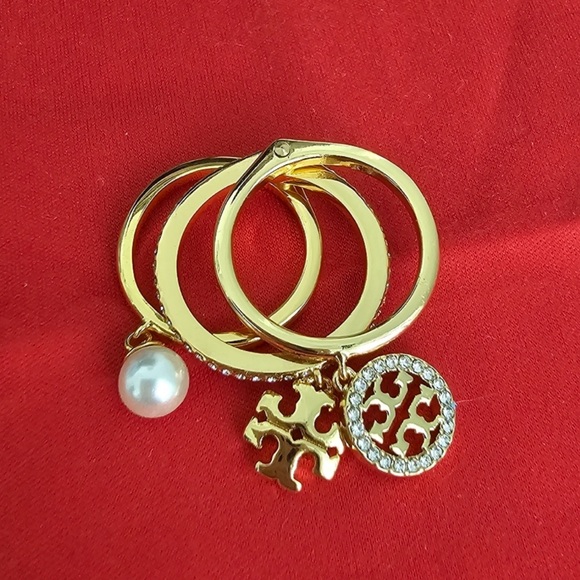 Tory Burch Miller Pave Charm Stack Ring Gold NWT $148 - Picture 3 of 7